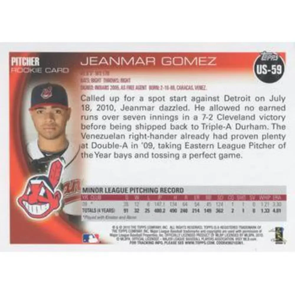 2010 Topps Update #US-59 Jeanmar Gomez RC SP, Pie in the face Cleveland Indians